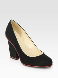 Patent leather trim adds flair to this suede pump with a strong heel. Self-covered heel, 3½ (90mm)Suede upper with patent leather trimLeather lining and solePadded insoleImported Patent leather trim adds flair to this suede pump with a strong heel. Self-covered heel, 3½ (90mm)Suede upper with patent leather trimLeather lining and solePadded insoleImported