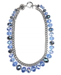 Add a splash of color this season. AK Anne Klein's double strand necklace incorporates shimmery blue-colored glass beads and chain detail secured by a toggle clasp. Crafted in mixed metal with imitation rhodium-plating. Approximate length: 16 inches + 2-inch extender. Add a splash of color this season. AK Anne Klein's double strand necklace incorporates shimmery blue-colored glass beads and chain detail secured by a toggle clasp. Crafted in mixed metal with imitation rhodium-plating. Approximate length: 16 inches + 2-inch extender.