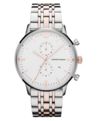 For the sophisticated gentleman. This rose-gold hued chronograph watch boasts classic styling, by Emporio Armani. For the sophisticated gentleman. This rose-gold hued chronograph watch boasts classic styling, by Emporio Armani.