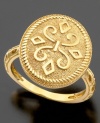 Make your mark with this unique 14k gold ring. Approximate diameter: 3/4 inches.