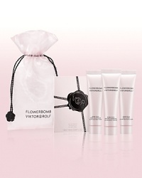Opulent and full-bodied, Viktor & Rolf Flowerbomb is a floral explosion, a profusion of flowers that has the power to make everything more positive. Two signature Viktor & Rolf seals pull open to reveal a special offer from the Flowerbomb Bomblicious Body Collection.Set includes:- 1.5 mL Eau de Parfum Spray- 15 mL Bomblicious Body Cream- 15 mL Bomblicious Body Lotion- 15 mL Bomblicious Shower Gel Opulent and full-bodied, Viktor & Rolf Flowerbomb is a floral explosion, a profusion of flowers that has the power to make everything more positive. Two signature Viktor & Rolf seals pull open to reveal a special offer from the Flowerbomb Bomblicious Body Collection.Set includes:- 1.5 mL Eau de Parfum Spray- 15 mL Bomblicious Body Cream- 15 mL Bomblicious Body Lotion- 15 mL Bomblicious Shower Gel
