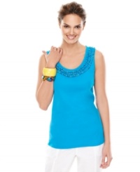 Delicate beading finishes the ruffles on Style&co.'s sultry petite tank top! Pair it with colorful shorts, capris and skirts! (Clearance) Delicate beading finishes the ruffles on Style&co.'s sultry petite tank top! Pair it with colorful shorts, capris and skirts! (Clearance)