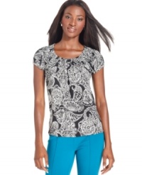 Style&co.'s petite top features a versatile print that can be paired with everything from on-trend colored pants to classic pencil skirts! Style&co.'s petite top features a versatile print that can be paired with everything from on-trend colored pants to classic pencil skirts!