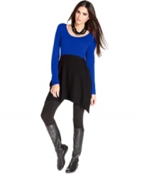 Chic colorblocking and an asymmetrical hem create style that won't go unnoticed! Pair this Style&co. petite tunic with leggings and tall boots for that quintessential fall look. Chic colorblocking and an asymmetrical hem create style that won't go unnoticed! Pair this Style&co. petite tunic with leggings and tall boots for that quintessential fall look.