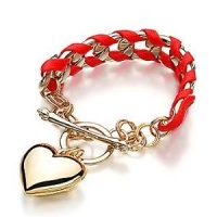 Gold Chain Leather Weave Fashion Bracelet (Red) Gold Chain Leather Weave Fashion Bracelet (Red)