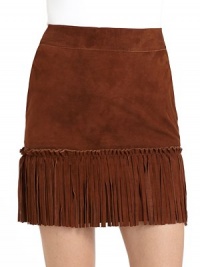 THE LOOKSuede design A-line silhouette Side seam pocketsFringe hemSide zip closureBack dartsTHE FITAbout 17 longTHE MATERIALLeatherFully linedCARE & ORIGINDry cleanImportedModel shown is 5'9 (175cm) wearing US size 4. THE LOOKSuede design A-line silhouette Side seam pocketsFringe hemSide zip closureBack dartsTHE FITAbout 17 longTHE MATERIALLeatherFully linedCARE & ORIGINDry cleanImportedModel shown is 5'9 (175cm) wearing US size 4.