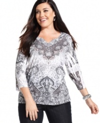 Revitalize your weekend look with Style&co.'s plus size henley top, flaunting an embellished print-- it's an Everyday Value!