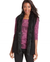 Style&co.'s petite sweater vest takes a turn for the luxe with sumptuous faux fur trim! Makes an ideal gift for the holidays, too.