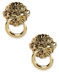 Feel instantly alluring with these glam, golden earrings featuring the iconic Anne Klein lionhead in an chic doorknocker design. Crafted in gold tone mixed metal. Clip-on backing for non-pierced ears. Approximate diameter: 1-1/4 inches. Feel instantly alluring with these glam, golden earrings featuring the iconic Anne Klein lionhead in an chic doorknocker design. Crafted in gold tone mixed metal. Clip-on backing for non-pierced ears. Approximate diameter: 1-1/4 inches.