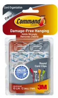 Command Round Cord Clips, Clear, 10-Clip