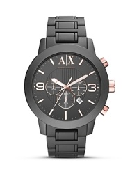Like the perfect tee-shirt, Armani Exchange's gray watch perfects easy style. Whether worn with a blazer or more casually, this ticker's soft interplay of tones is cooly versatile. Like the perfect tee-shirt, Armani Exchange's gray watch perfects easy style. Whether worn with a blazer or more casually, this ticker's soft interplay of tones is cooly versatile.