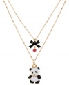 Animal magnetism. Pandas are always hard to resist, and Betsey Johnson puts a charming one front and center in this two-row necklace. Crafted from antique gold-tone mixed metal, the necklace also features a black bow and other sparkling accents. Item comes packaged in a signature Betsey Johnson Gift Box. Approximate length: 16 inches + 3-inch extender. Approximate drop: 2-3/4 inches.