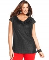 Look stunning in studs with Jones New York Signature's cap sleeve plus size top-- it's party-perfect!