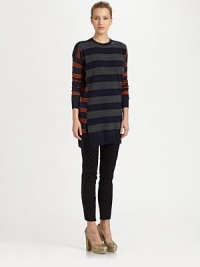 Panels of variegated stripes make up this soft, cashmere blend design.Rib-knit crewneck, cuffs, and hemInset shoulder panelsLong sleevesSide vents35% cashmere/35% silk/30% woolDry cleanMade in Italy of imported fabricModel shown is 5'9½ (176cm) wearing US size 4. Panels of variegated stripes make up this soft, cashmere blend design.Rib-knit crewneck, cuffs, and hemInset shoulder panelsLong sleevesSide vents35% cashmere/35% silk/30% woolDry cleanMade in Italy of imported fabricModel shown is 5'9½ (176cm) wearing US size 4.