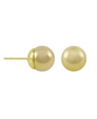 A toast to sophisticated style. Champagne organic man-made pearl studs (12 mm) by Majorica. Earrings set in 18k gold over sterling silver. A toast to sophisticated style. Champagne organic man-made pearl studs (12 mm) by Majorica. Earrings set in 18k gold over sterling silver.