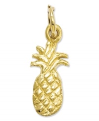 Infuse your look with citrus! This symbolic good luck charm features a polished pineapple with a flat-back design. Crafted in 14k gold. Chain not included. Approximate length: 3/4 inch. Approximate width: 3/10 inch.