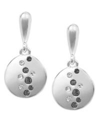 Silver streaks and icy shine, by Kenneth Cole New York. These circle drop earrings feature small crystal accents and a post back closure. Set in silver tone mixed metal. Approximate drop: 1-3/4 inches. Silver streaks and icy shine, by Kenneth Cole New York. These circle drop earrings feature small crystal accents and a post back closure. Set in silver tone mixed metal. Approximate drop: 1-3/4 inches.