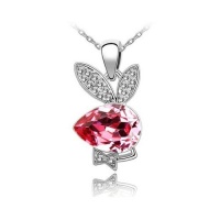 Silver Tone White Gold Swarovski Style Crystal Playboy Bunny Pendant Necklace