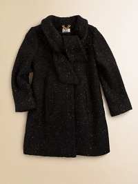 Adds a charming layer of warmth in eye-catching tinsel sparkle tweed with a cozy neck tie and convenient side pockets.Tie neckLong sleevesButton-frontSide pocketsFully linedWool/Viscose/PolyamideDry cleanMade in the USA of imported fabric Please note: Number of buttons may vary depending on size ordered. Adds a charming layer of warmth in eye-catching tinsel sparkle tweed with a cozy neck tie and convenient side pockets.Tie neckLong sleevesButton-frontSide pocketsFully linedWool/Viscose/PolyamideDry cleanMade in the USA of imported fabric Please note: Number of buttons may vary depending on size ordered.