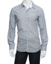 Tasso Elba Collezione Men's Light Gray Vertical Striped Button Down Shirt