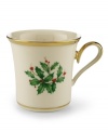 What finer things can there be than this? Part of an exquisite china collection from Lenox, sip your favorite warm brew from this holiday-theme mug.