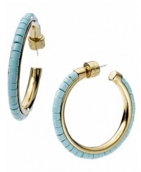 Michael Kors Turquoise Bead Hoop Gold Tone Earrings
