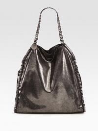 Luxe faux leather takes on a metallic sheen in this roomy carryall trimmed with silvertone hardware.Shoulder straps, 9½ dropTop snap closureOne inside zip pocketInner coin purseFully lined17W X 16½H X 4DMade in Italy Luxe faux leather takes on a metallic sheen in this roomy carryall trimmed with silvertone hardware.Shoulder straps, 9½ dropTop snap closureOne inside zip pocketInner coin purseFully lined17W X 16½H X 4DMade in Italy