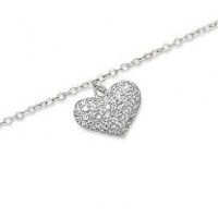 Sterling Silver 9 + 1 Inch Extension Rhodium Plated Anklet with Pave CZ Heart Sterling Silver 9 + 1 Inch Extension Rhodium Plated Anklet with Pave CZ Heart