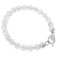 Sterling Silver Clear AB Round Crystal Bracelet 7.5 inch Made with Swarovski Elements