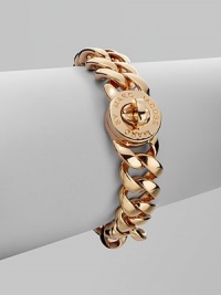 A sleek chain link style a logo engraved turn-lock closure. Plated brassTurn-lock closureLength, about 7½ Width, about ½Imported A sleek chain link style a logo engraved turn-lock closure. Plated brassTurn-lock closureLength, about 7½ Width, about ½Imported