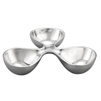 This interlocked set of three bowls measuring 11 inches in diameter can be used for condiments, nuts, candies, olives, snack crackers, or what-have-you. The triple bowl, designed by Karim Rashid, is part of our contemporary Morphik collection of serving/entertaining accessories that feature the curving forms nature favors. This interlocked set of three bowls measuring 11 inches in diameter can be used for condiments, nuts, candies, olives, snack crackers, or what-have-you. The triple bowl, designed by Karim Rashid, is part of our contemporary Morphik collection of serving/entertaining accessories that feature the curving forms nature favors.