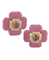 Perfectly prim. Carolee's poignant flower earrings feature a pink enamel surface with matching round-cut crystals. Set in gold-plated mixed metal. Earrings feature a clip on backing for non-pierced ears. Approximate diameter: 1-1/4 inches. Perfectly prim. Carolee's poignant flower earrings feature a pink enamel surface with matching round-cut crystals. Set in gold-plated mixed metal. Earrings feature a clip on backing for non-pierced ears. Approximate diameter: 1-1/4 inches.