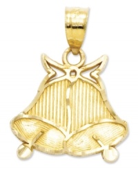The perfect gift for the bride to be. This sweet charm features wedding bells in diamond-cut 14k gold. Chain not included. Approximate length: 3/4 inch. Approximate width: 3/5 inch. The perfect gift for the bride to be. This sweet charm features wedding bells in diamond-cut 14k gold. Chain not included. Approximate length: 3/4 inch. Approximate width: 3/5 inch.
