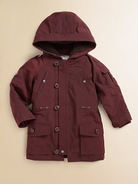 This wonderfully warm, smartly detailed parka has a removable quilted lining that functions as a separate jacket when your young man wishes.Plush sherpa-lined hoodShoulder epaulettesButton and zip front closeDrawstring waistPocket on one sleeveFront patch flap pocketsDiamond quilted inner zip jacket with knit trimFully linedPolyester/nylonMachine washImported Please note: Number of buttons may vary depending on size ordered. This wonderfully warm, smartly detailed parka has a removable quilted lining that functions as a separate jacket when your young man wishes.Plush sherpa-lined hoodShoulder epaulettesButton and zip front closeDrawstring waistPocket on one sleeveFront patch flap pocketsDiamond quilted inner zip jacket with knit trimFully linedPolyester/nylonMachine washImported Please note: Number of buttons may vary depending on size ordered.