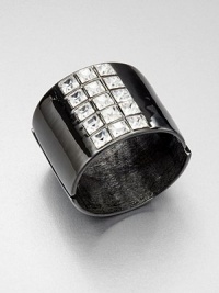A chic gunmetal-finished style accented with a block of sparkling Swarovski crystals. Swarovski crystalsGunmetal-finishDiameter, about 2.5Width, about 2Hinged, magnetic closureMade in USA A chic gunmetal-finished style accented with a block of sparkling Swarovski crystals. Swarovski crystalsGunmetal-finishDiameter, about 2.5Width, about 2Hinged, magnetic closureMade in USA