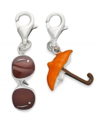 Get ready for a hot summer's day. This charm set features a bright red umbrella and a pair of sunglasses. Charms crafted in sterling silver with a lobster claw clasp. Approximate drop: 1/2 inch. Get ready for a hot summer's day. This charm set features a bright red umbrella and a pair of sunglasses. Charms crafted in sterling silver with a lobster claw clasp. Approximate drop: 1/2 inch.