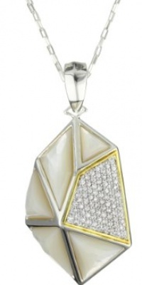 Kara Ross Pyramid Mother-Of-Pearl and White Sapphires Large Pendant Necklace