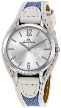 Zou Zou Silver Flower Dial Faux White Leather Strap Ladies Watch ZRT6007 Zou Zou Silver Flower Dial Faux White Leather Strap Ladies Watch ZRT6007