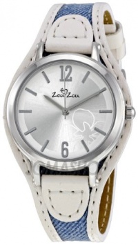 Zou Zou Silver Flower Dial Faux White Leather Strap Ladies Watch ZRT6007