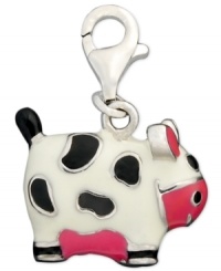 This charm is utterly fantastic. Crafted in sterling silver, this adorable cow charm features black, white and pink accents. Approximate drop: 1/2 inch. This charm is utterly fantastic. Crafted in sterling silver, this adorable cow charm features black, white and pink accents. Approximate drop: 1/2 inch.