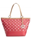 Grab hold of this adorable design from Nine West for the perfect weekend-ready style. This essential summer tote features a woven exterior, silvertone hardware and contrast trim.