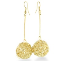 MESH BALL DROP GOLD EAR Fashion Forward Wire Wrapped Gold Tone Drop Earrings MESH BALL DROP GOLD EAR Fashion Forward Wire Wrapped Gold Tone Drop Earrings