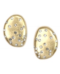 Cute as a button. Jones New York's button earrings feature a clip on backing crafted in worn gold tone mixed metal with glass stone accents. Approximate length: 1 inch. Approximate width: 1/2 inch. Cute as a button. Jones New York's button earrings feature a clip on backing crafted in worn gold tone mixed metal with glass stone accents. Approximate length: 1 inch. Approximate width: 1/2 inch.