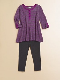 The perfect outfit for all her play dates, with a cute and comfy ribbed tunic and matching leggings. Shirt CrewneckButton frontThree-quarter sleeves with rolled tab cuffsA-line Leggings Pull-on style50% polyester/25% pima cotton/25% micromodalMachine washImported Please note: Number of buttons may vary depending on size ordered. The perfect outfit for all her play dates, with a cute and comfy ribbed tunic and matching leggings. Shirt CrewneckButton frontThree-quarter sleeves with rolled tab cuffsA-line Leggings Pull-on style50% polyester/25% pima cotton/25% micromodalMachine washImported Please note: Number of buttons may vary depending on size ordered.
