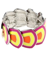 Boldly go where no bracelet has gone before. Fuchsia, orange, and neon yellow enamel accents make Nine West's easy stretch style electric. Set in imitation rhodium-plated mixed metal. Approximate diameter: 2-1/4 inches. Boldly go where no bracelet has gone before. Fuchsia, orange, and neon yellow enamel accents make Nine West's easy stretch style electric. Set in imitation rhodium-plated mixed metal. Approximate diameter: 2-1/4 inches.