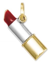 Pucker up! This sweet lipstick charm features a 14k gold and sterling silver setting with bright red enamel accents. Chain not included. Approximate length: 3/4 inch. Approximate width: 2/5 inch. Pucker up! This sweet lipstick charm features a 14k gold and sterling silver setting with bright red enamel accents. Chain not included. Approximate length: 3/4 inch. Approximate width: 2/5 inch.