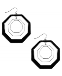 Add a little funk to your look with this retro-inspired style. Nine West's chic contrasting drop earrings feature three, graduated octagons in black and white enamel. Set in silver tone mixed metal. Approximate drop: 2 inches. Add a little funk to your look with this retro-inspired style. Nine West's chic contrasting drop earrings feature three, graduated octagons in black and white enamel. Set in silver tone mixed metal. Approximate drop: 2 inches.