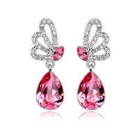 Contessa Bella Fancy Genuine 18k White Gold Plated Pink and Clear Swarovski Austrian Crystal Elements Beautiful Dangling Teardrop Dangle Pierced Women Earrings Elegant Silver Color Crystal Fashion Jewelry Contessa Bella Fancy Genuine 18k White Gold Plated Pink and Clear Swarovski Austrian Crystal Elements Beautiful Dangling Teardrop Dangle Pierced Women Earrings Elegant Silver Color Crystal Fashion Jewelry