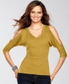 INC's beloved voile-trim tee takes a turn for the glamorous with alluring shoulder cutouts!