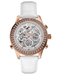 Exhibit your love of captivating fashion with this exposed automatic watch from GUESS. Exhibit your love of captivating fashion with this exposed automatic watch from GUESS.
